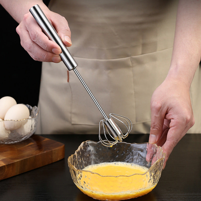 Push-Whisk Egg Beater – Semi-Automatic Stainless Steel Hand Mixer