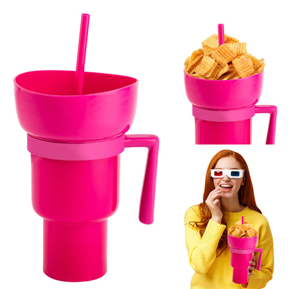 2-in-1 Snack and Drink Cup with Straw and Removable Snack Lid