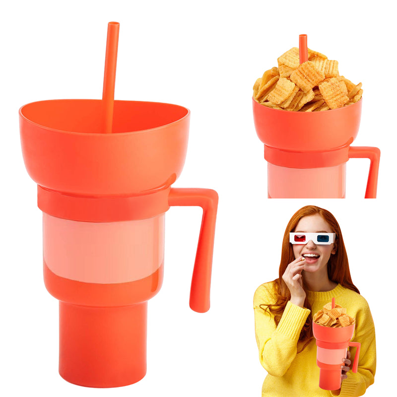2-in-1 Snack and Drink Cup with Straw and Removable Snack Lid