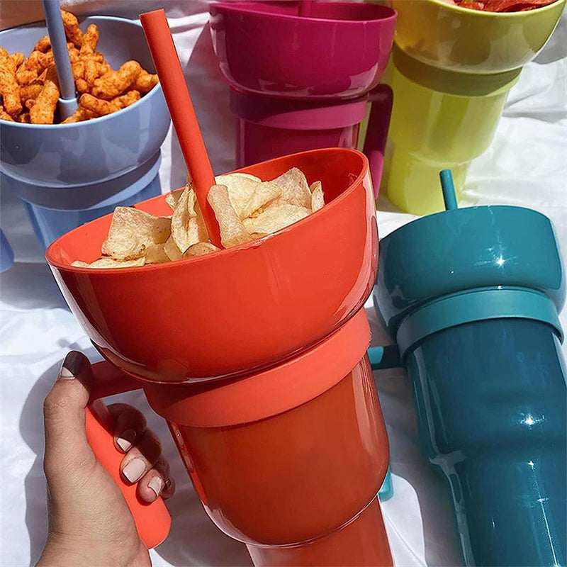 2-in-1 Snack and Drink Cup with Straw and Removable Snack Lid
