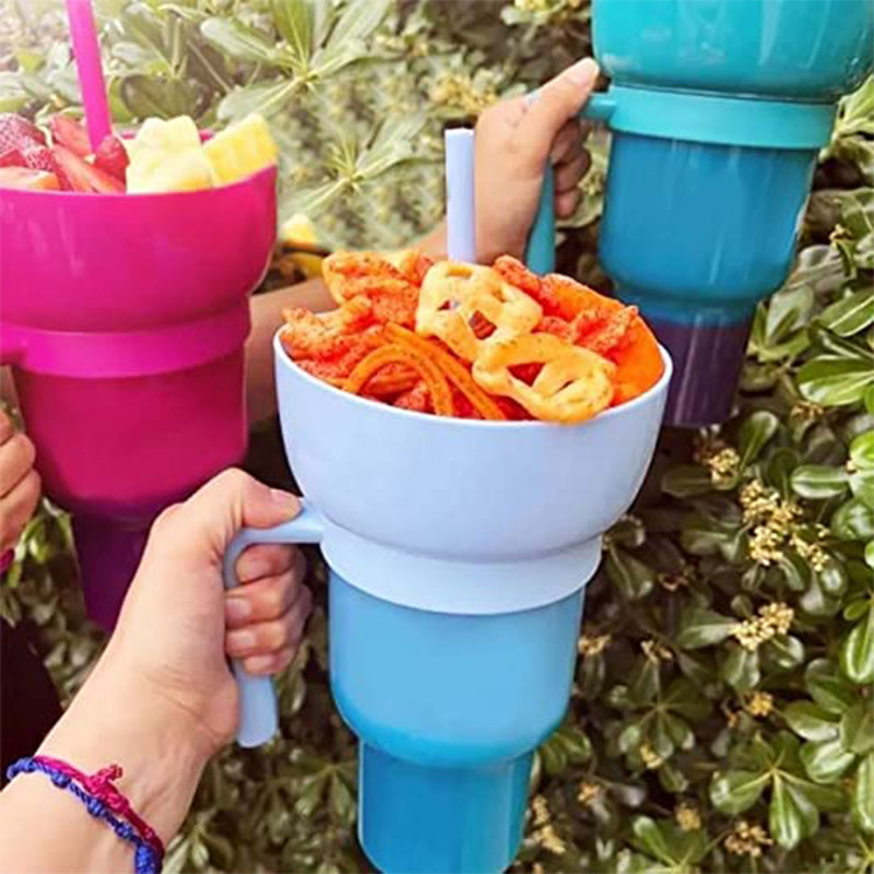 2-in-1 Snack and Drink Cup with Straw and Removable Snack Lid