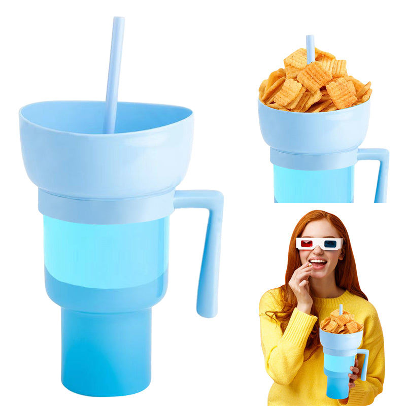 2-in-1 Snack and Drink Cup with Straw and Removable Snack Lid
