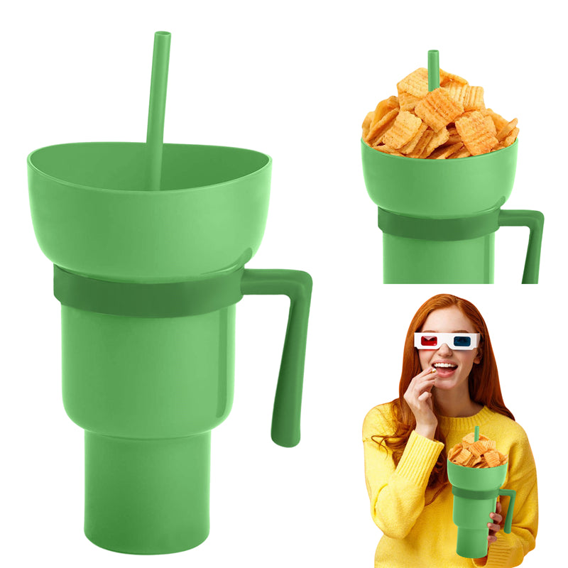 2-in-1 Snack and Drink Cup with Straw and Removable Snack Lid