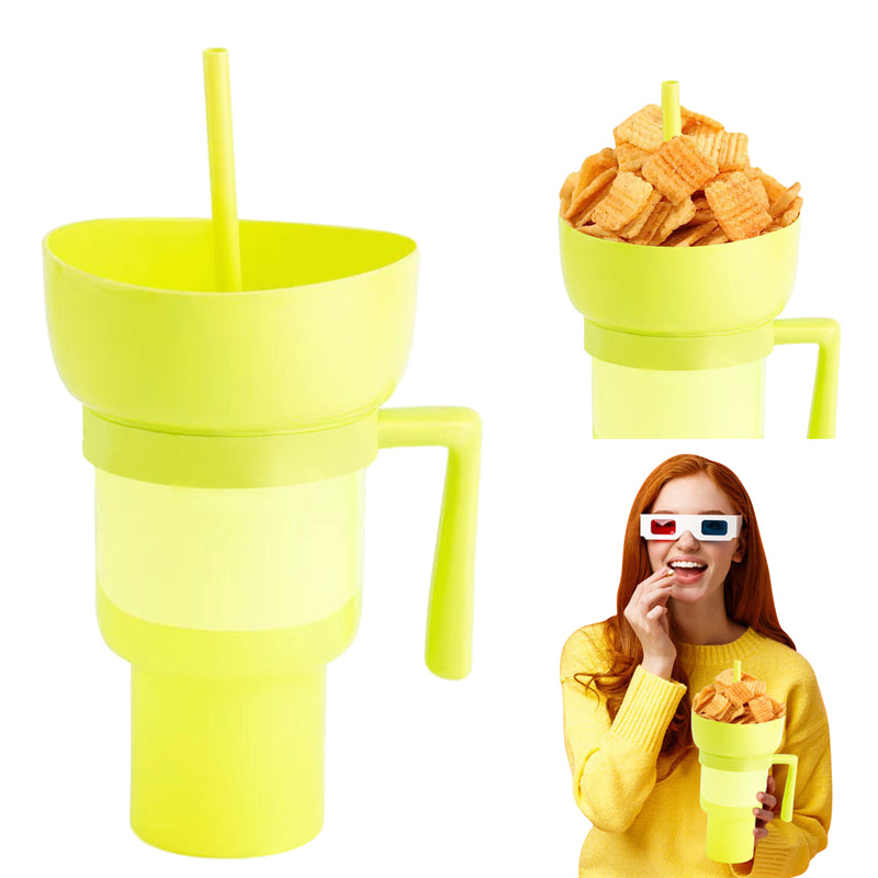 2-in-1 Snack and Drink Cup with Straw and Removable Snack Lid