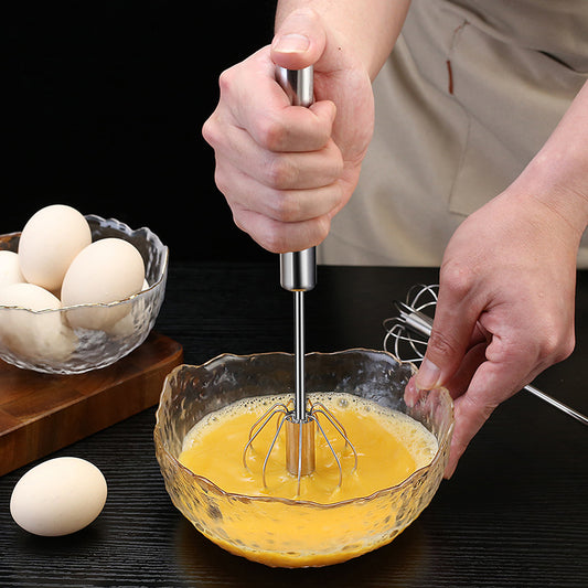 Push-Whisk Egg Beater – Semi-Automatic Stainless Steel Hand Mixer